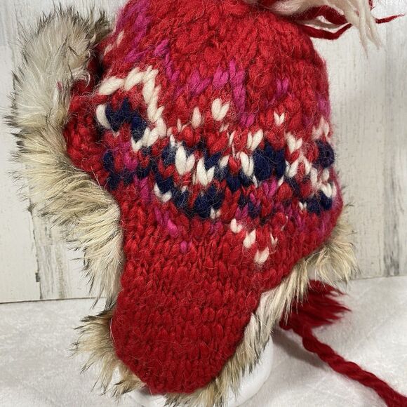 American Eagle Wool Alpaca Faux Fur Trapper Hat Fair Isle Knit Ear Flap OS NWT - Picture 5 of 8